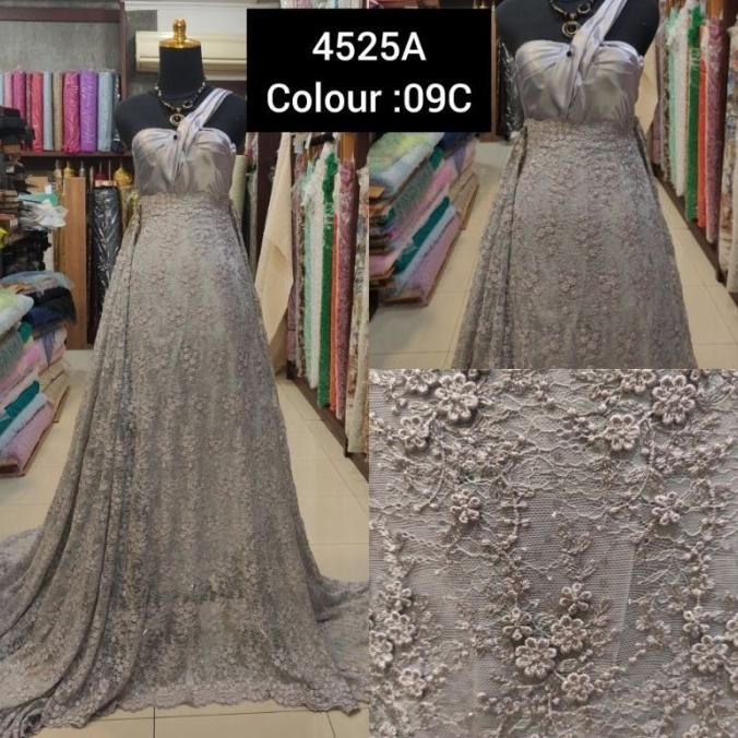 ] Kain Tile Brokat Bunga Kecil 3D Timbul 4525A Silver