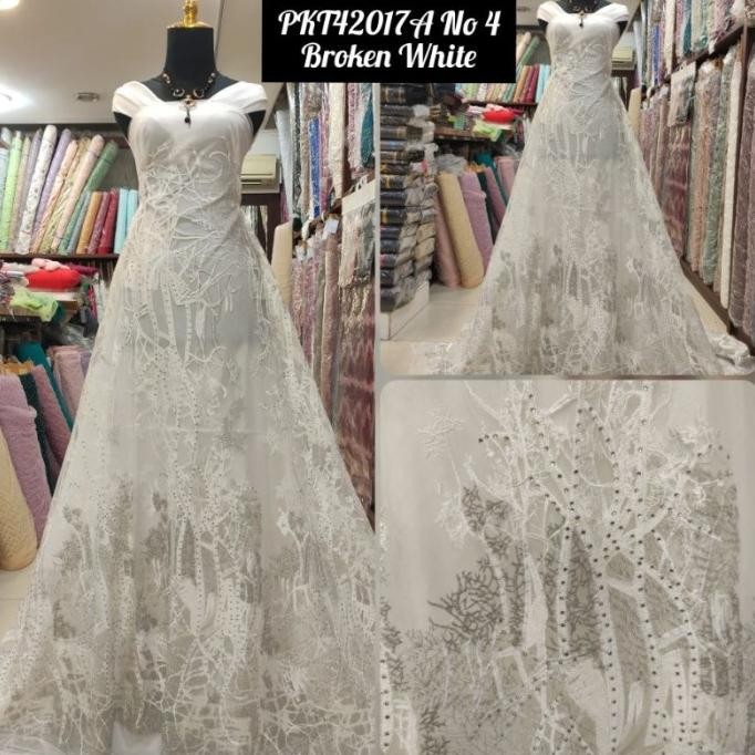 ] Kain Tile Brokat Akar Etnik Premium Two Tone PKT42017A offwhite