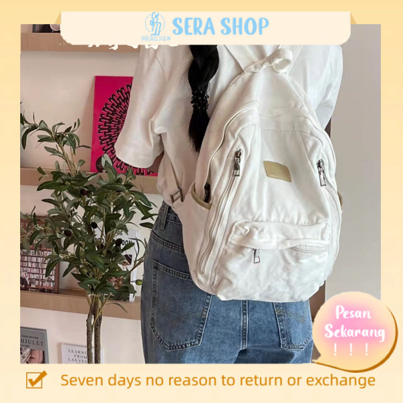 Sera diimpor perguruan tinggi Jepang gaya malas tua dicuci putih kanvas tas sekolah siswa gaya seder