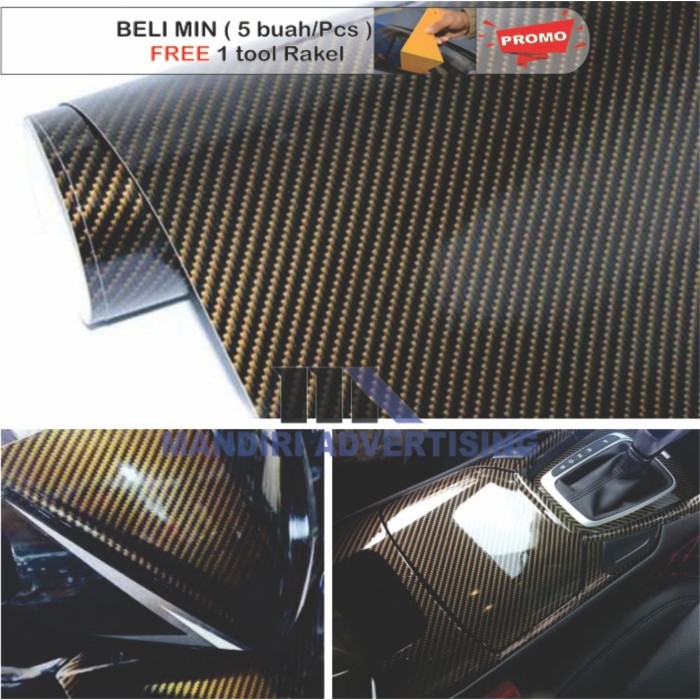 Termurah Stiker Carbon Emas Glossy 2D / Sticker Fiber Carbon Gold 2D
