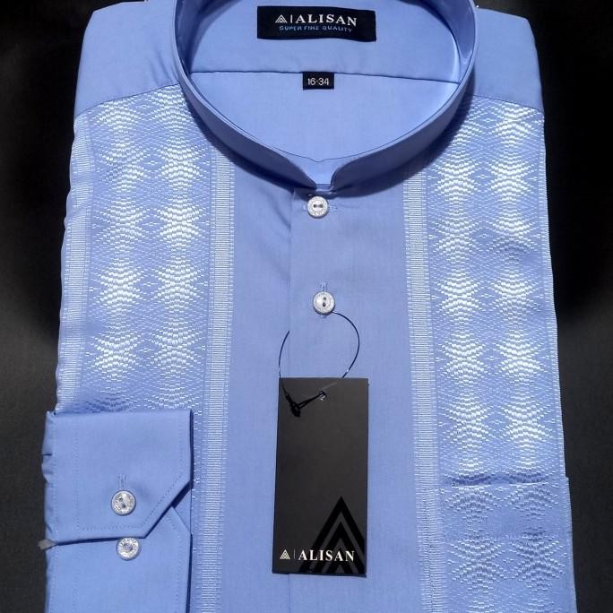 Promo Baju Koko Pria Bordir Alisan Putih 0058 Reguler Lengan Panjang COD