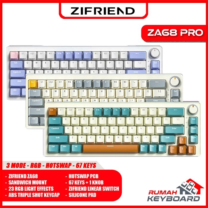 Onlyone MECHANICAL KEYBOARD - ZIFRIEND ZA68 PRO - 65% - 3 MODE - RGB - HOTSWAP