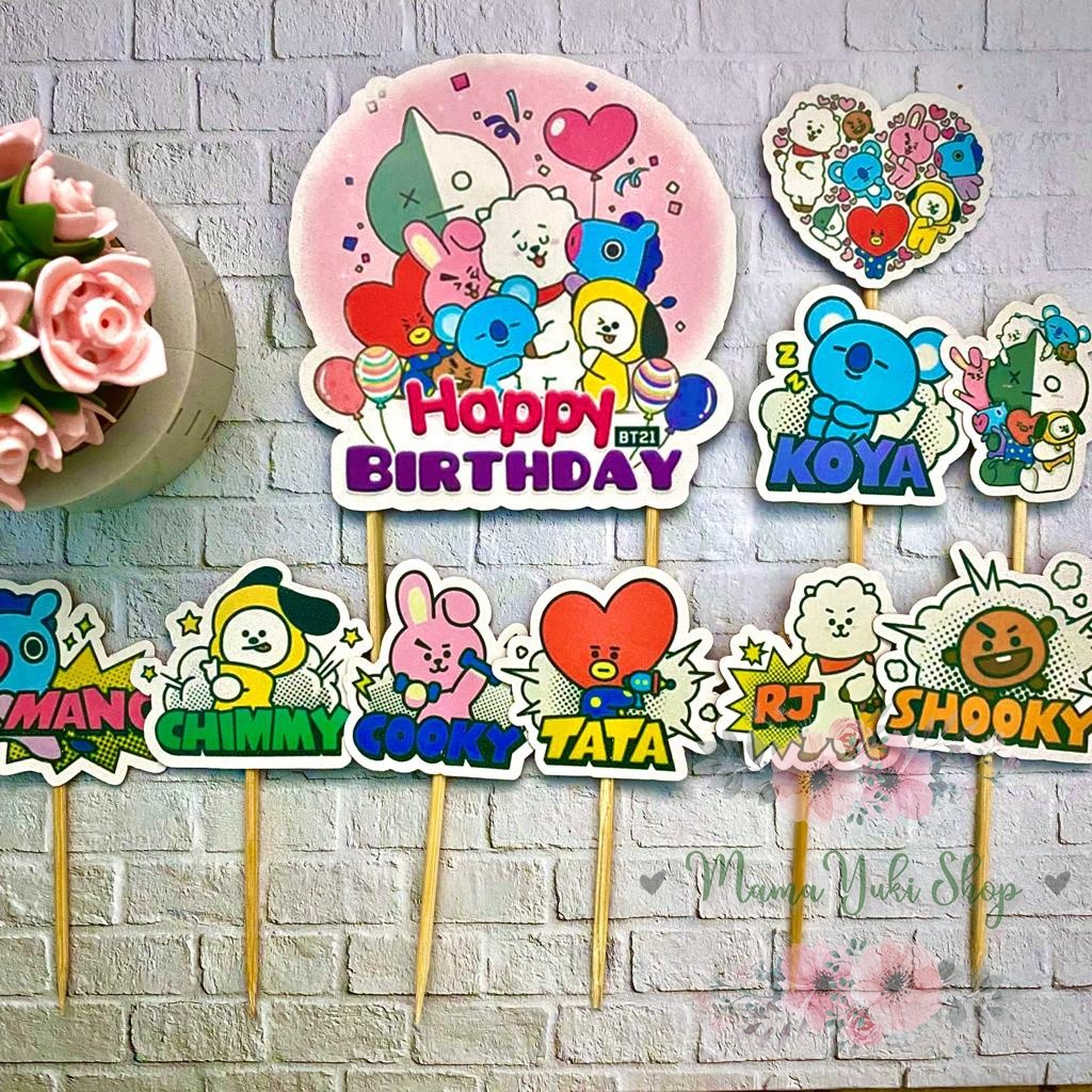 Topper Cake Hiasan Kue Ulang Tahun Anak BT21 set 2