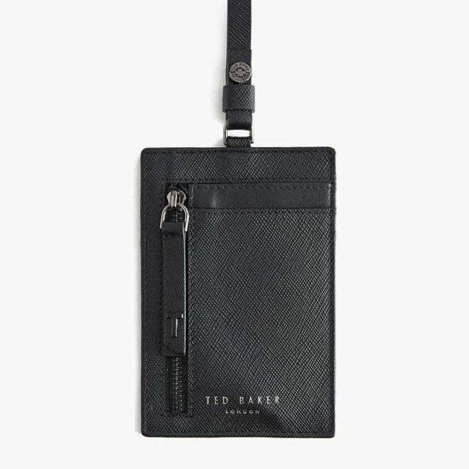 

TERBARU - TED BAKER STEVENS Saffiano Leather Card Holder Lanyard - Black