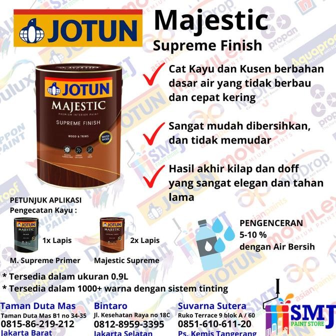 

CAT KAYU DAN KUSEN INTERIOR JOTUN MAJESTIC SUPREME FINISH 0,9L ORIGINAL