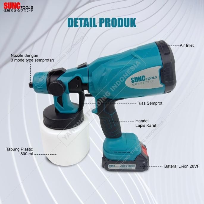 

SPRAY GUN CORDLESS BATERAI 28V MESIN SEMPROT CAT 28 V SUNC TOOLS ORIGINAL