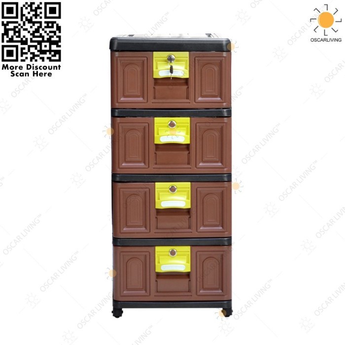 Terbaruu  Lemari pakaian / Laci Plastik 4 susun KSB400 kunci warna Brown - Biru Lemari Serbaguna H2A