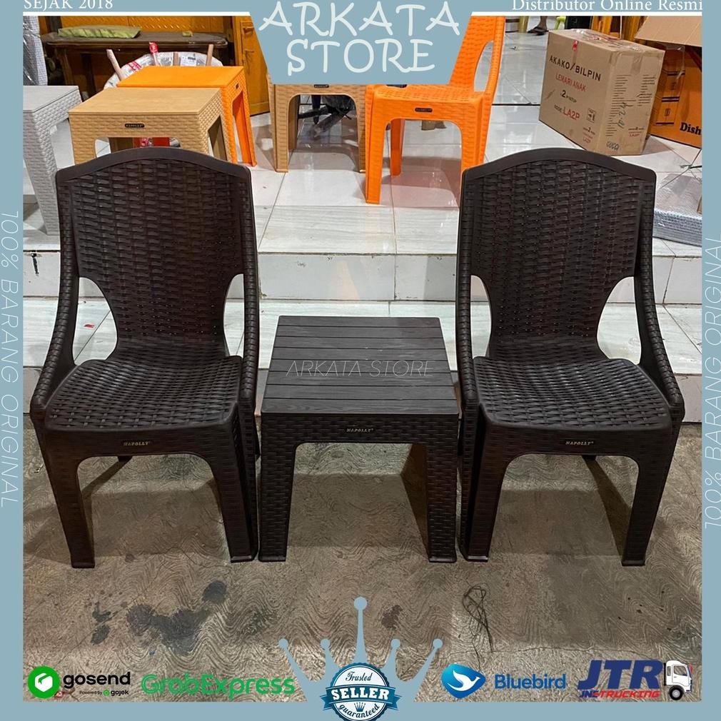 1 Set 2 Kursi Kursi Pangeran Napolly PRC-221 RA Kursi Sender Plastik Tangan + Meja Mapan Napolly