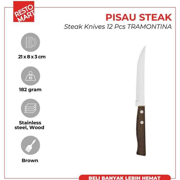 

Berkualitas Pisau Makan/Pisau Steak/Steak Knife 12pcs TRAMONTINA SS (2116051)