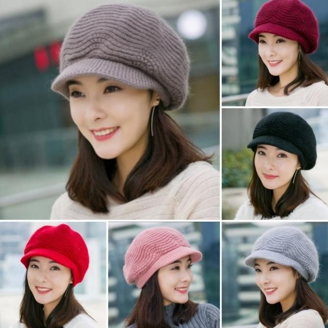 TOPI RAJUT KOREA TOPI HIJAB WANITA MOTIF BARU