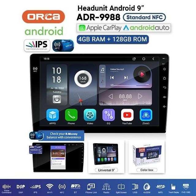 NEW Headunit Android Orca ADR 9988 Standard NFC Series 9 Inch Ram 4/128