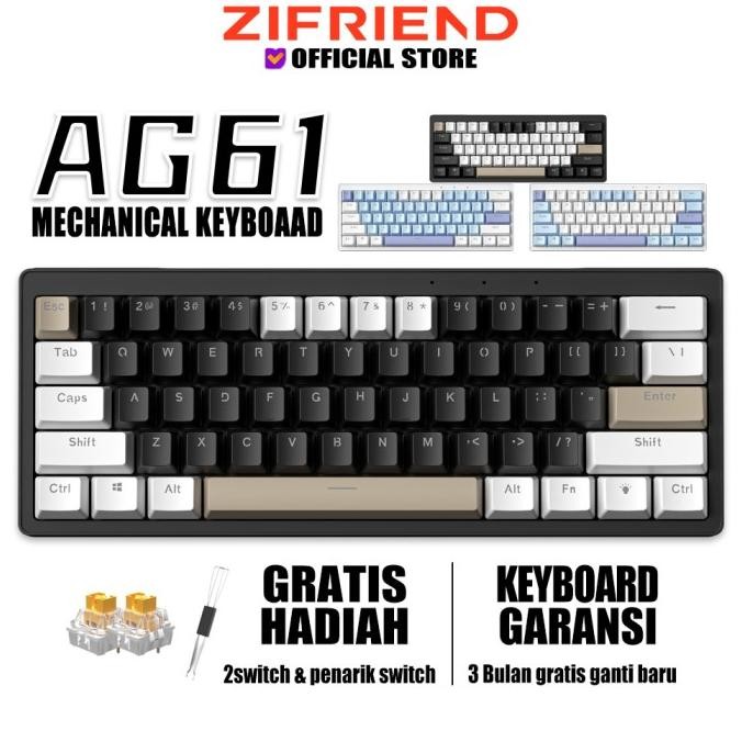 TERBARU - ZIFRIEND AG61 Mechanical Gaming Keyboard Hot Swap RGB Backlit Type-c Wired Mute Keyboard