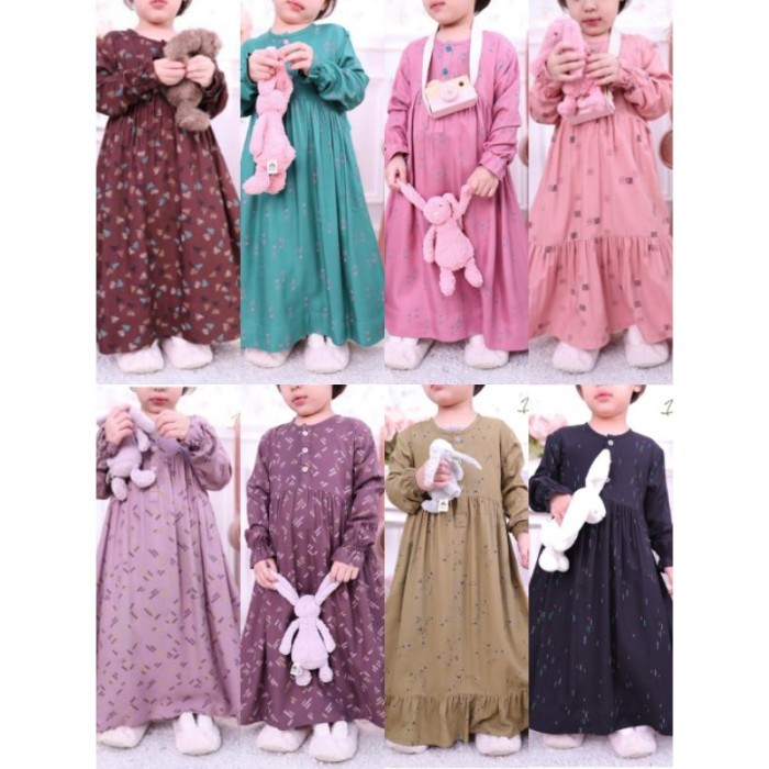 BIG SALE GHJ7 nightgown Dress Baju Gamis Anak size 1 2 3 4 5 6 Ditsy
