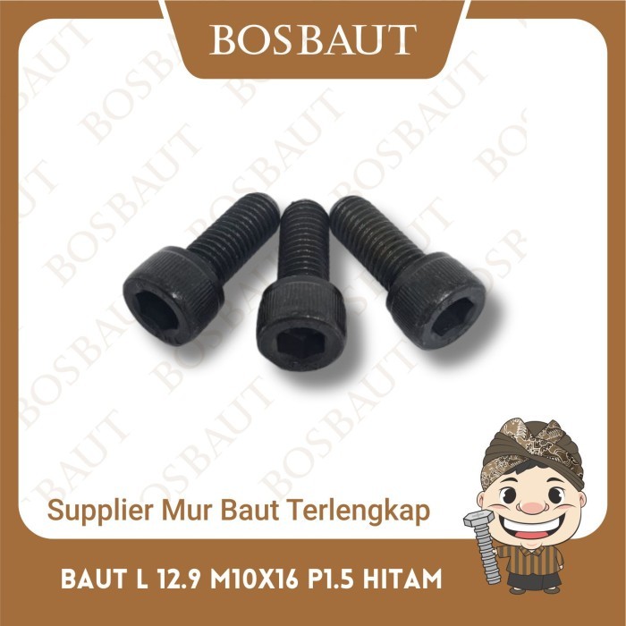 Baut L Socket Baja 12.9 M10X16 P1.5 HITAM