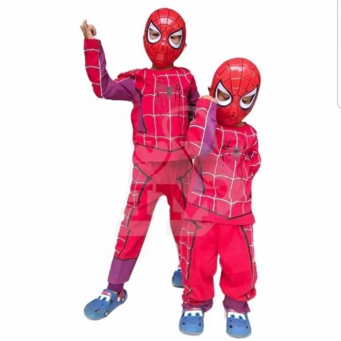 Kostum Spiderman - Baju Anak Spiderman + Topeng - Stelan Topeng Anak