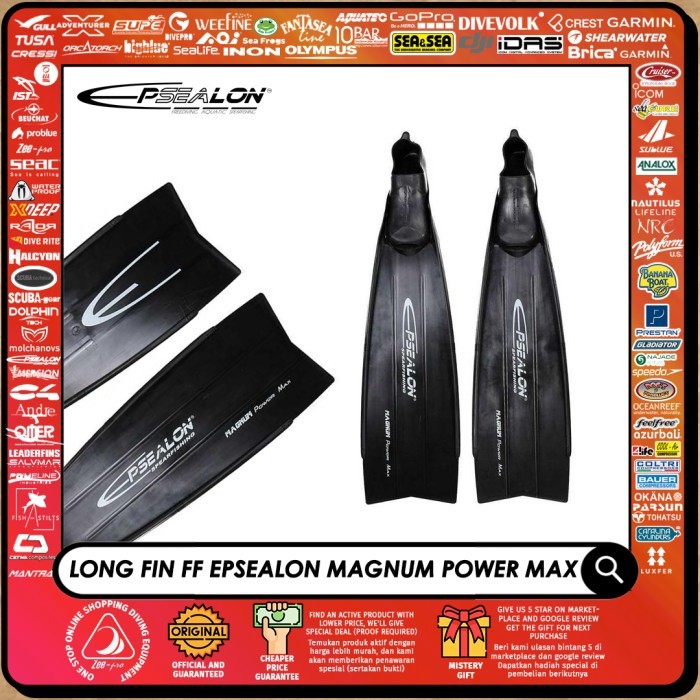 Long Fins Freediving Magnum Power Max Epsealon Spearfishing Kaki Katak