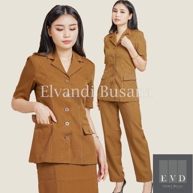 Blazer Wanita Baju Kerja Kantor Seragam PDH PNS Pemda Dinas Guru ASN Wanita Atasan Kantong Tiga Sete