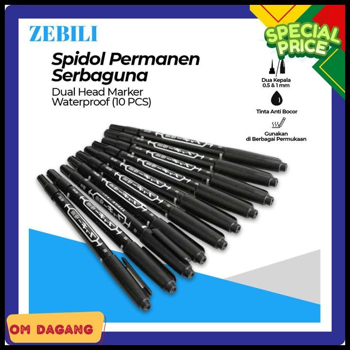 

10 Pcs Zebili Sepidol Spidol Permanen Serbaguna Dua Sisi Dual Head