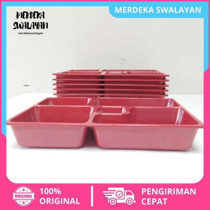 PIRING SEKAT PARTISI BENTO MERAH MARON 10" JAPANESE STYLE HOKBEN RESTO PAKET HEMAT BY MERDEKA SWALAY