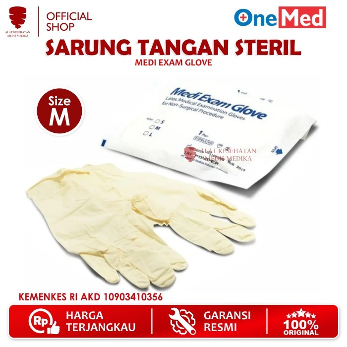 Sarung Tangan Medi Exam Glove Sterile Ukuran M Onemed Medis Latex