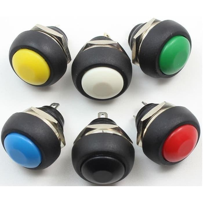 Red Push On 12mm Momentary Round Switch Saklar HexOHM Bel Klakson Horn Import Premium