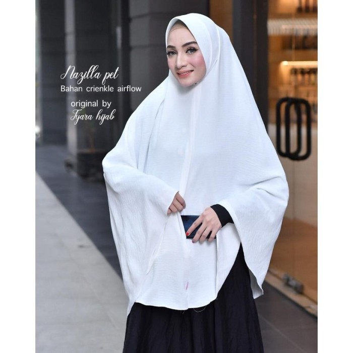 Jilbab Hijab Instan Kerudung Khimar Syari Jumbo Nazilla Softpet Resleting Crinkle Putih Tulang Polos