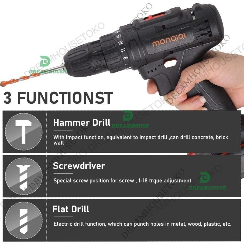 Mesin Bor Murah Alat-alat Listrik Bor Listrik + Baterai + Charger 36V Tanpa Kabel Bor Listrik Bor