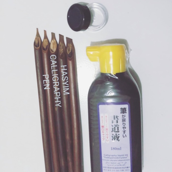 Cuci Gudang Handam + Daiso Ink + Wadah / Pulpen Kaligrafi / Qalam Khat / Resam