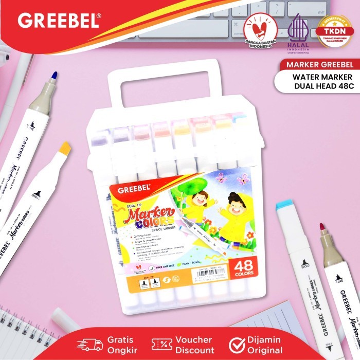 

GREEBEL Water Marker Dual Head (48 Warna) / Spidol Sketsa / Water Based Marker Set / Spidol Set /