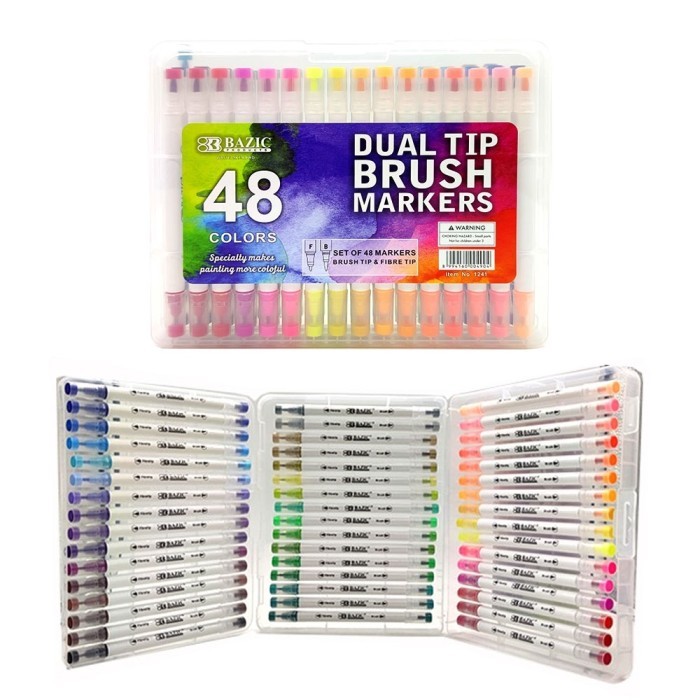 

BAZIC DUAL TIP BRUSH PEN MARKERS 48 WARNA MURAH