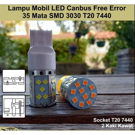 Lampu Mobil Led Sein/Sen Putih 35 Mata 12V T20 7440 2 Kaki Dc Murah
