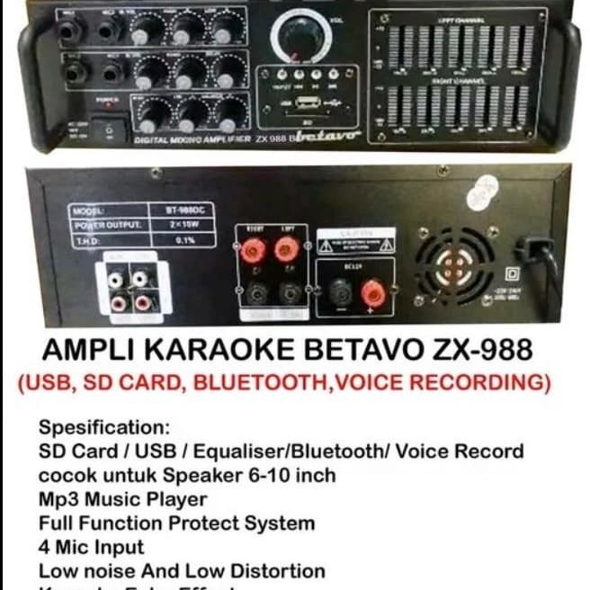 Amplifier Ampli Karaoke Betavo Zx988 Zx 988 With Bluetooth Efek Vokal