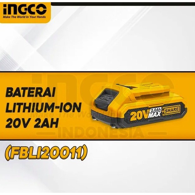 SGA3 BATERAI P20S 2.0AH POWER TOOLS INGCO - FBLI200 20V LI-ION BATTERY ELT