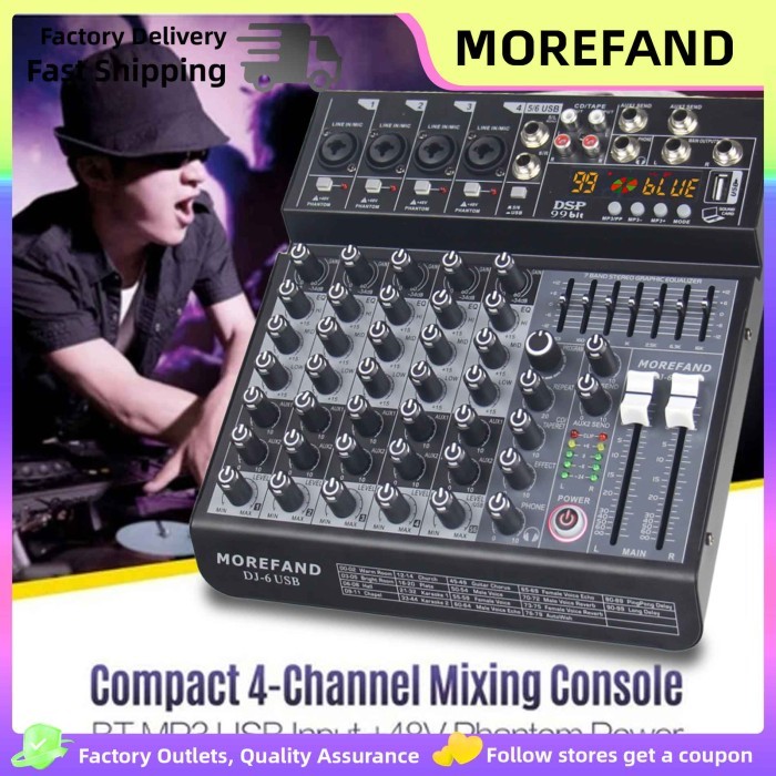 Mixer 4/6/8 Channel Mixer Audio Mixer Profesional Amplifier Stereo Output, Recording Function