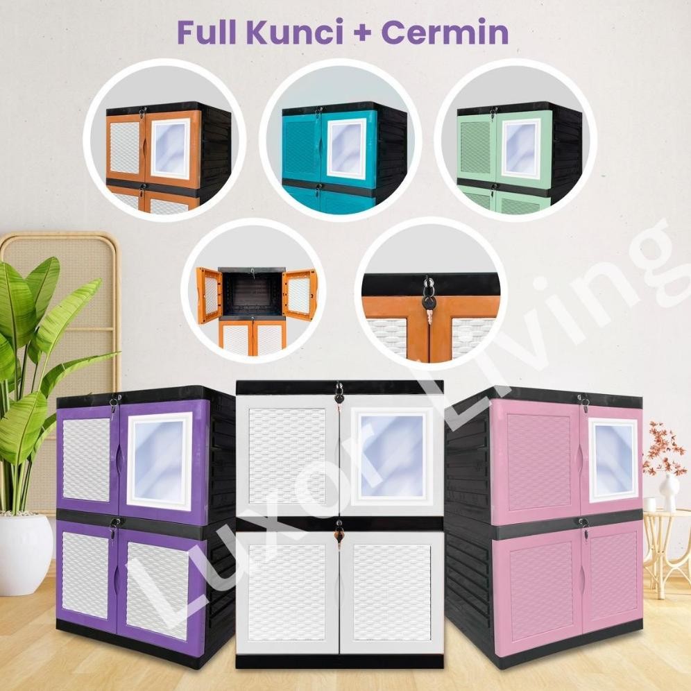 COD Lemari Plastik Susun 2 Mini Kaca  Cermin Kunci