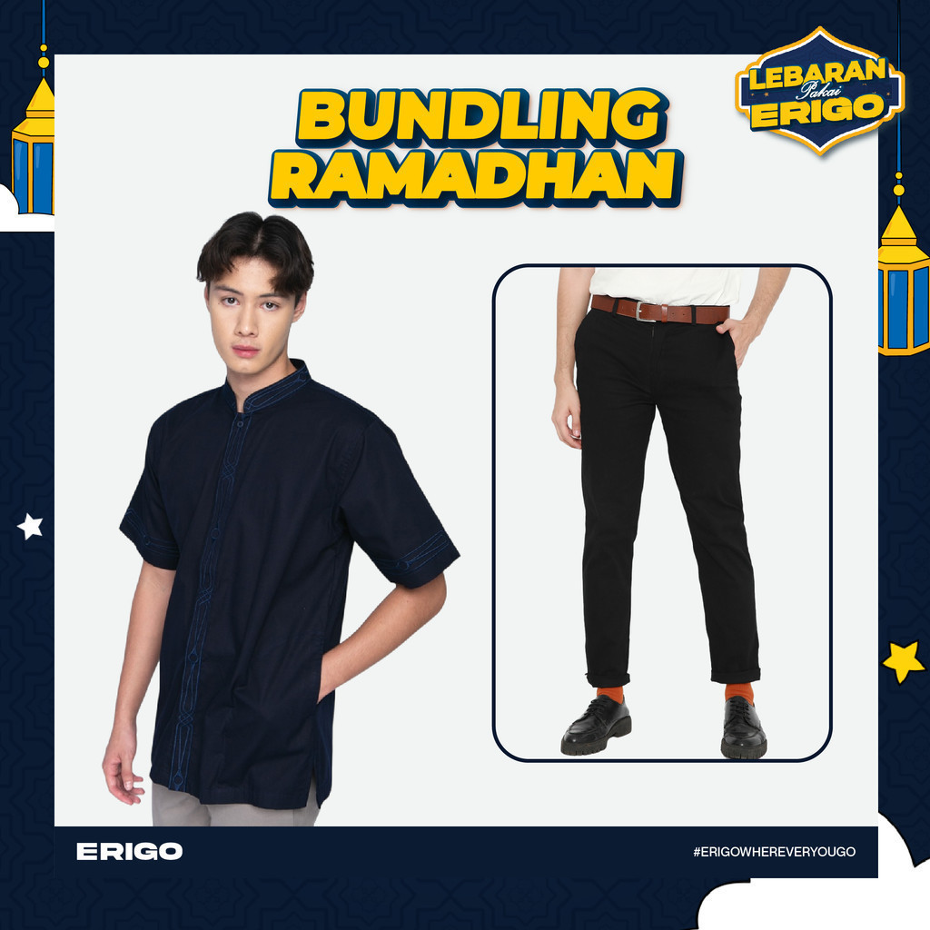 Erigo Chino Pants & Koko Short Bundling E | Chino Sirius Black, Koko Zafar Blue