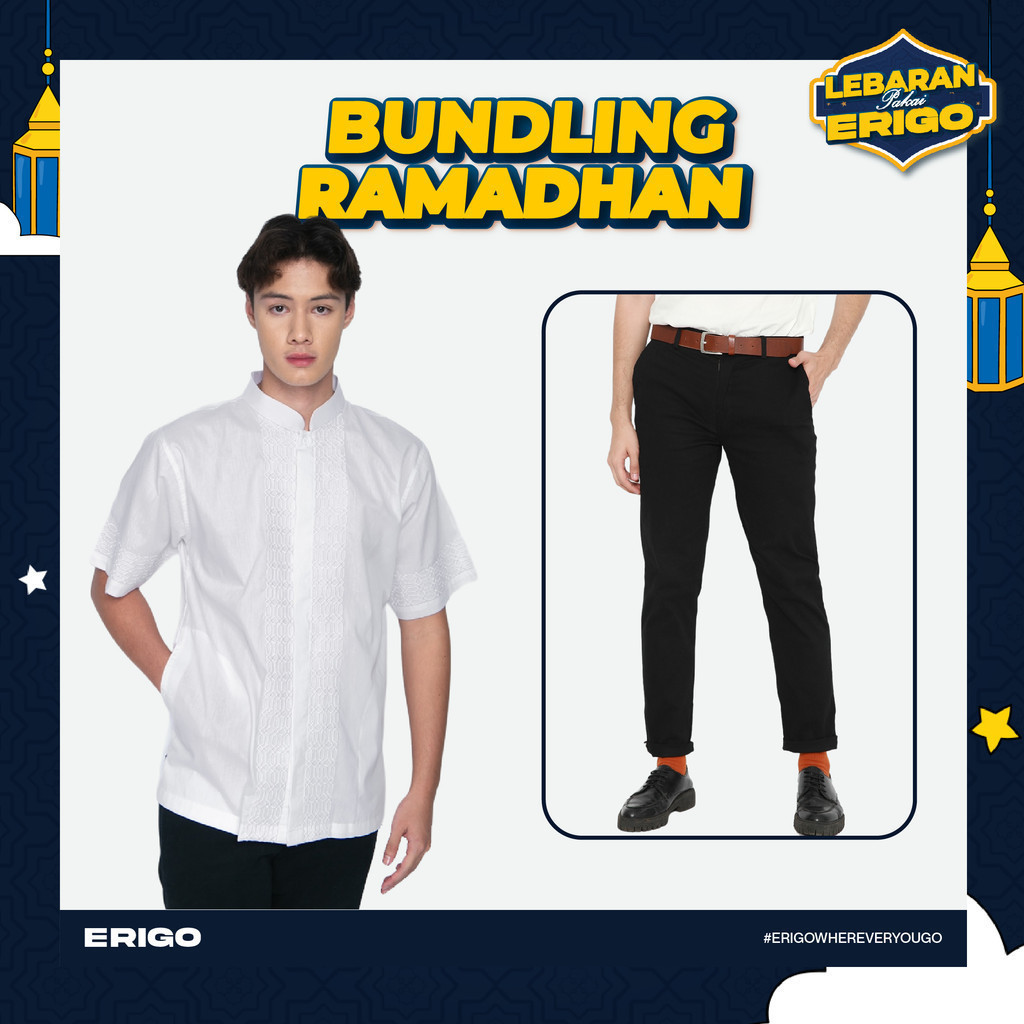 Erigo Chino Pants & Koko Short Bundling A | Chino Sirius Black, Koko Ehsaan White