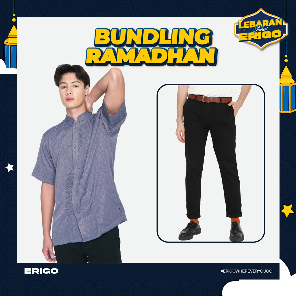 Erigo Chino Pants & Koko Short Bundling D | Chino Sirius Black, Koko Emmad Blue