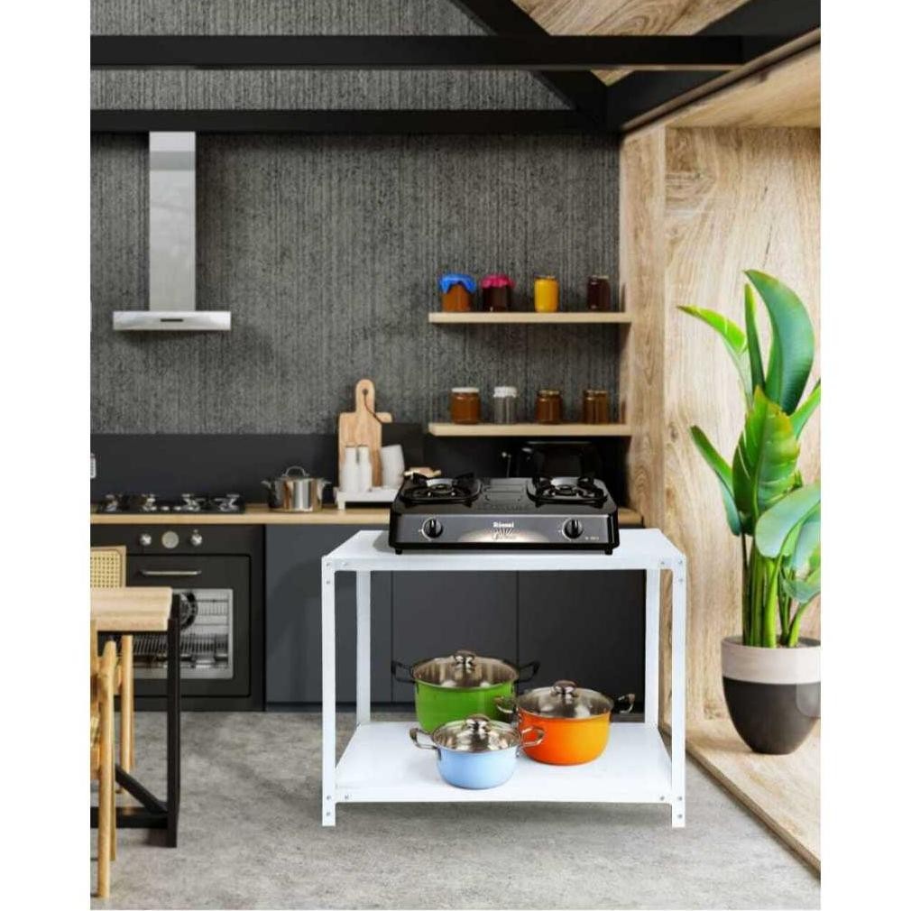 Rak Kompor Meja Kompor 2 Tungku besi putih