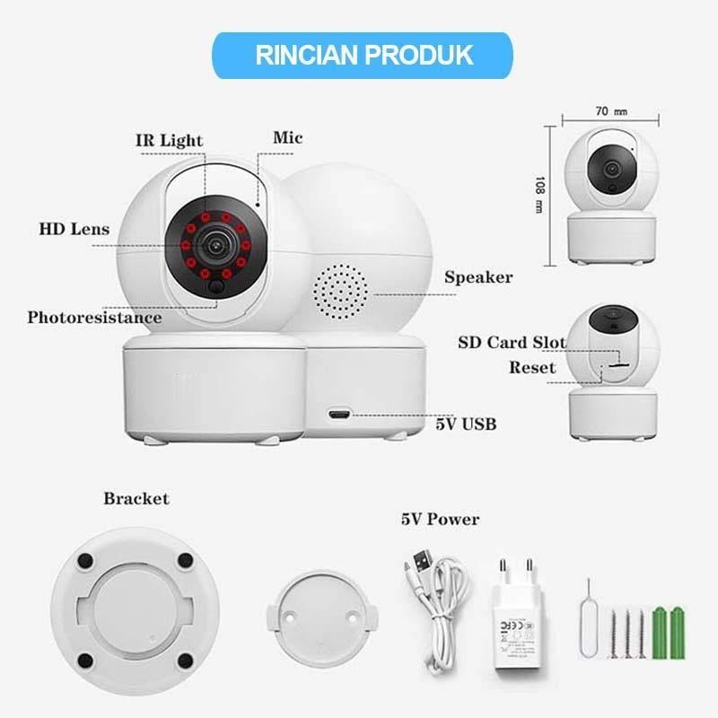 Smart CCTV WIFI Indoor IP Camera CCTV 3MP 360 PTZ Kamera HP Jarak Jauh Berkualitas / CCTV WIFI
