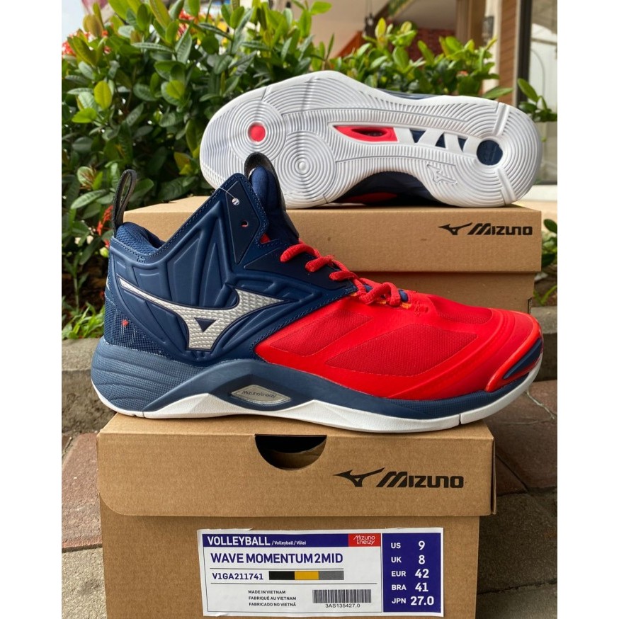 Murah Sepatu volly mizuno Wave Momentum mid white red new sepatu voly pria Non COD
