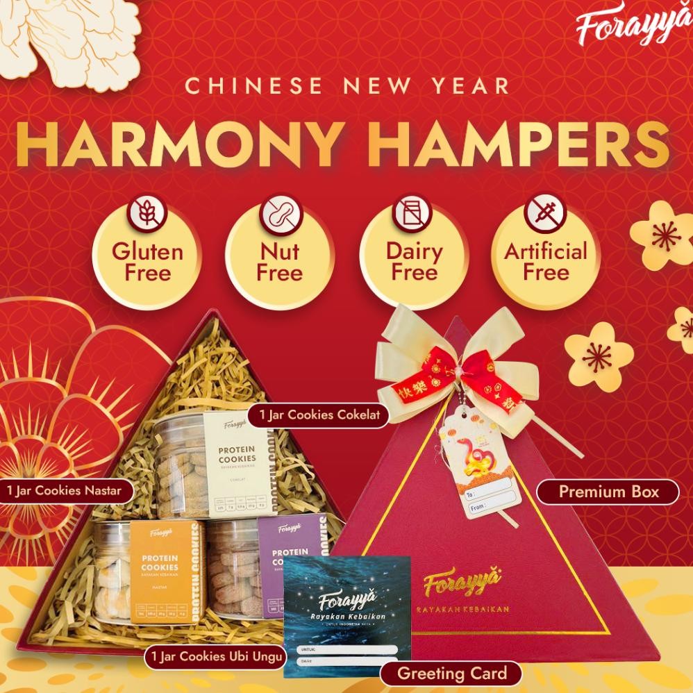 

BR - Hampers Imlek CNY Premium - Forayya Healthy Gift Kue Kering Cookies Gluten Free | Triangle Box Exclusive TERLARIS