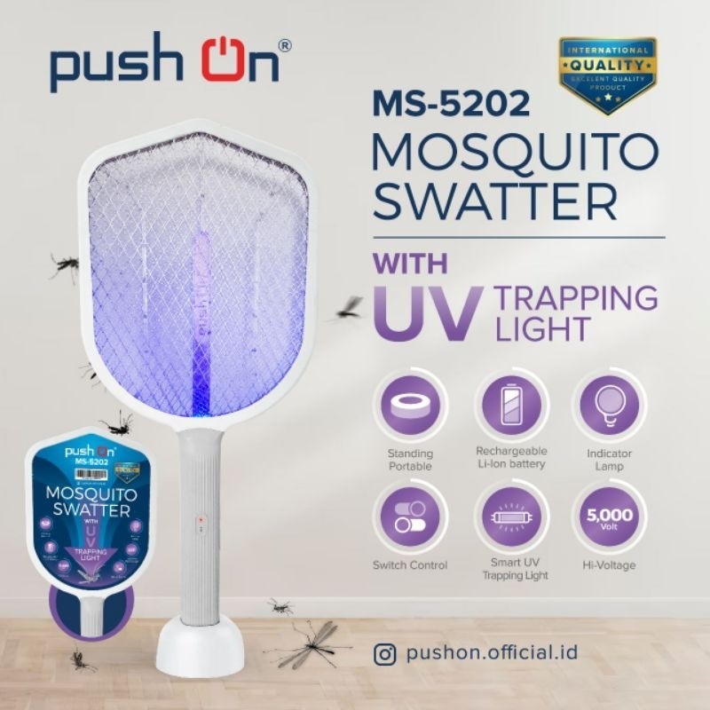 sale RAKET NYAMUK PUSH ON MS 5202 MOSQUITO SWATTER WITH UV TRAPPING LIGHT