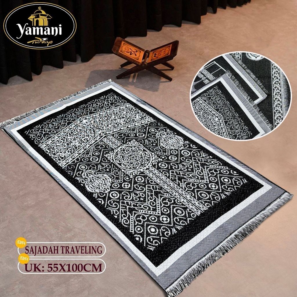 Promo Sajadah Turki Dewasa Traveling Motif Kiswah Kusus Hitam Pakaian Muslim Sejadah Sauvenir Dunia