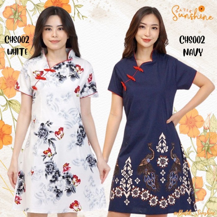 Sale Dress Cheongsam Imlek/Sangjit/Sincia Wanita Chs002 Navy White