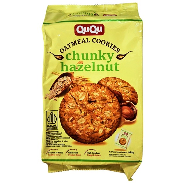 

S18833 QUQU OATMEAL CHUKY HAZELNUT COOKIES 260GR BUNGKUS MAJU BERSAMA (20250414)