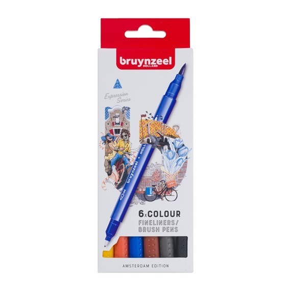 

TERBARU Bruynzeel Fineliner/Brush Pen set Amsterdam 6 colours PROMO!