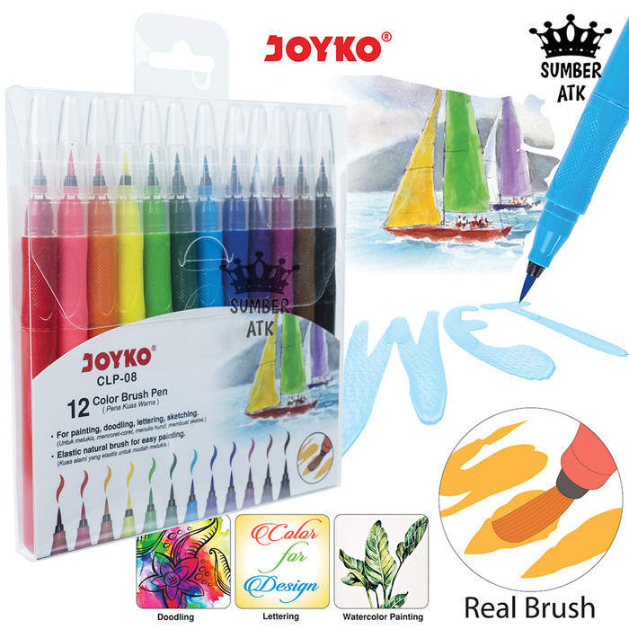 

TERBARU Color Brush Pen Pena Kuas Warna Joyko CLP-08 12 Warna Color