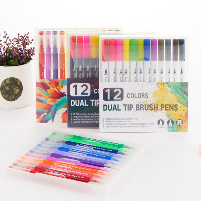 

TERBARU NB 12 Colors Soft Double Head Watercolor Pen Dual Tip Brush Pen Set