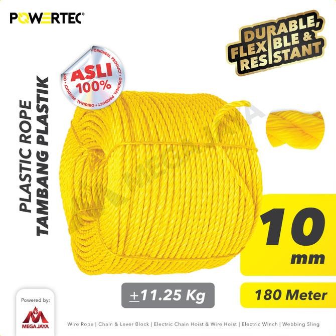 

TALI TAMBANG PLASTIK 10 MM X 180 M PLASTIC ROPE POWERTEC KUNING ORIGINAL DAN TERPERCAYA